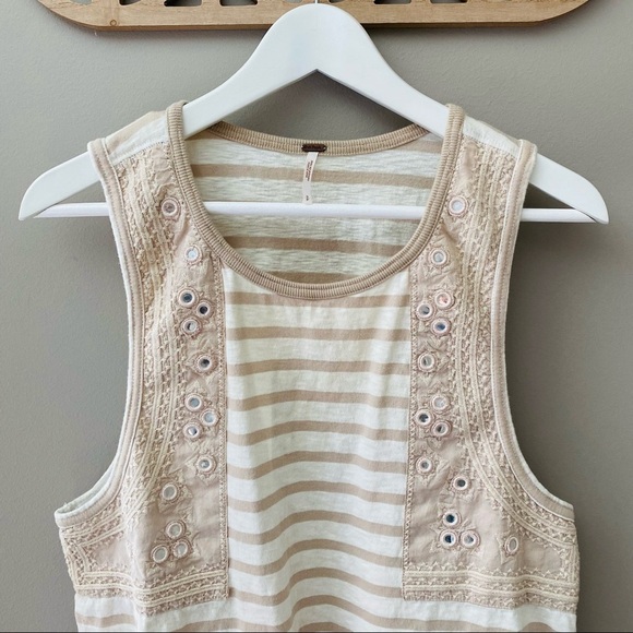 Free People Striped Tank Top Cream Sz Small - Picture 2 of 13